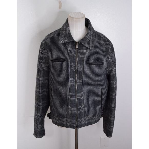 Salvatore Ferragamo Men's 46 Gray Plaid Wool Jacket Mix Print Italy Zip Luxury - Picture 1 of 9